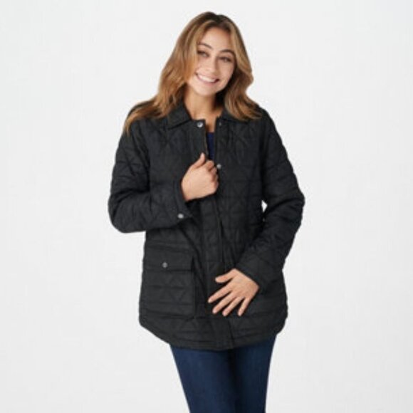 Isaac Mizrahi Live! Zip Front Quilted Jacket with Leopard Printed Lining - Picture 1 of 5